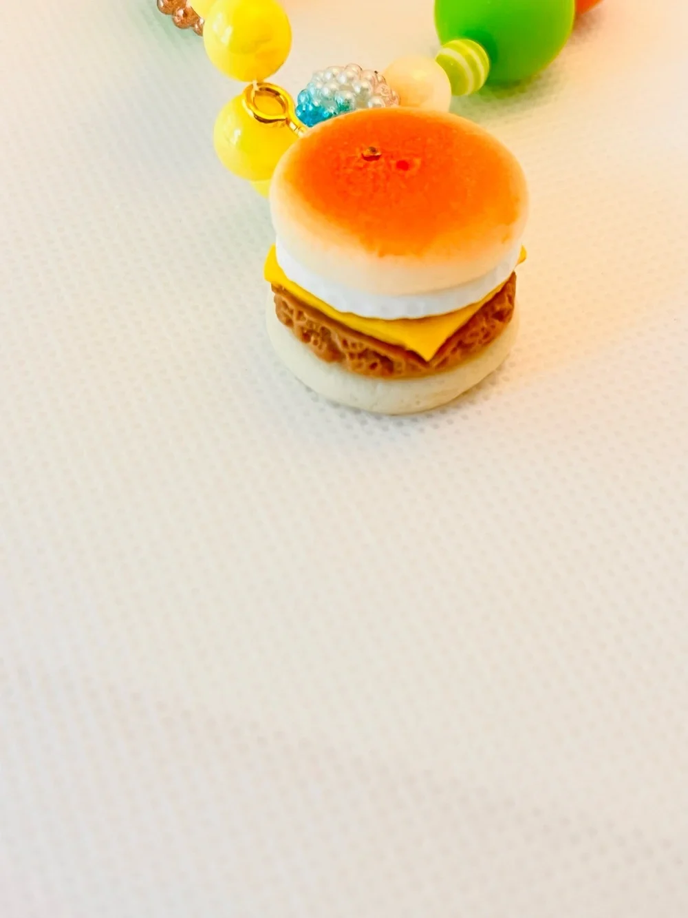 Beaded Phone/key Chain with Mini Breakfast sandwich Charm - Kawaii